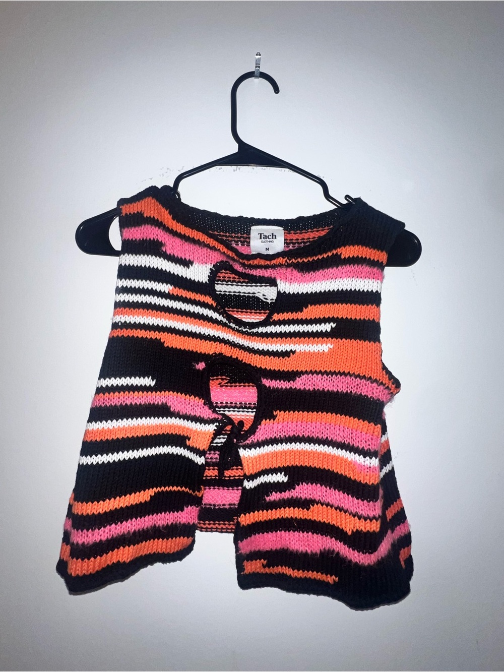 TACH Multicolor Striped Knit Cutout Top - Black, Pink & Orange